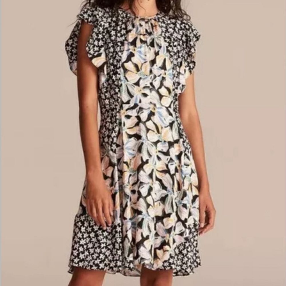 Rebecca Taylor Sleeveless Fleur Mix Dress, Boho Cottagecore Silk Blend | 12